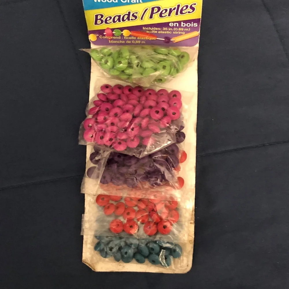 Wood Craft Beads Pack - Assorted Pink, Green, Purple, Orange, Blue